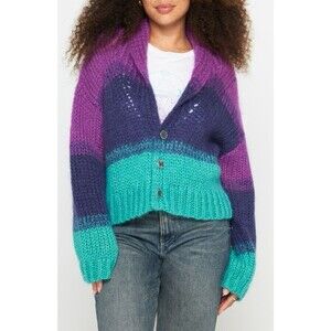 Spiritual Gangster Royce Stripe Cardigan Colorful Mohair Wool Blend Nordstroms L